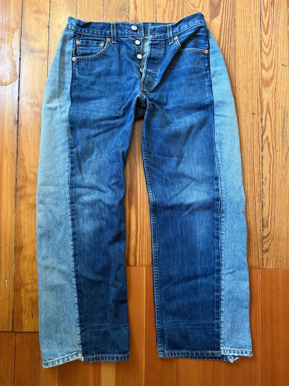 Redone Levi’s barrel jeans two tone